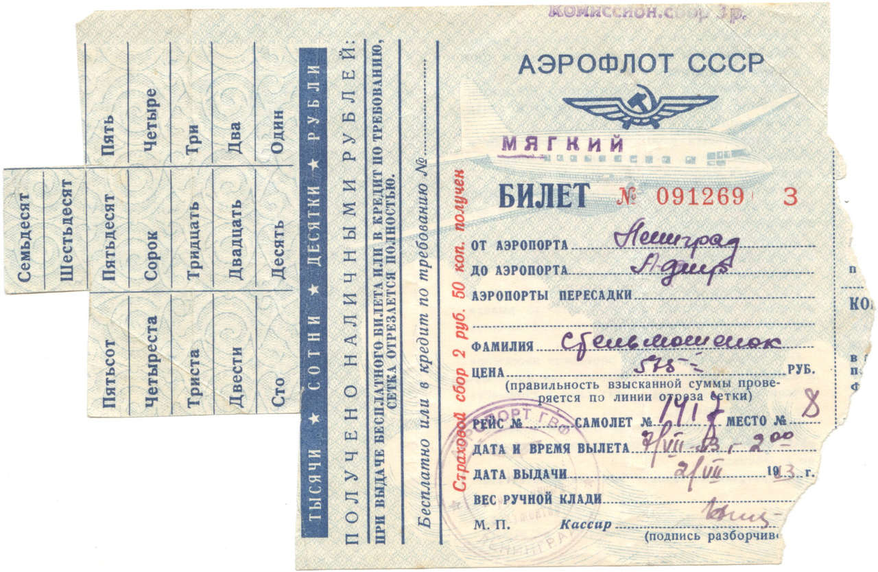 Авиабилеты в СССР стоили от 12 руб В стране работала только одна компания – Аэрофлот, занимавшая первое место в мире Цена, в зависимости от сезона, не менялась