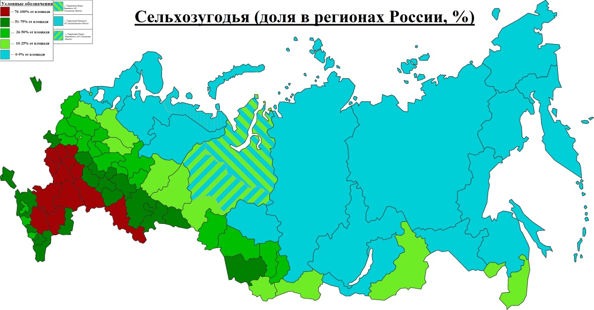 Посевные площади в регионах россии 1970-2015 г.г.
